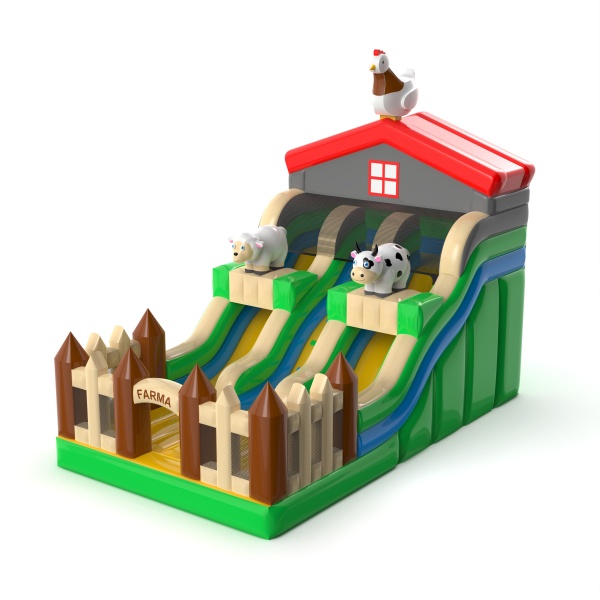 Double inflatable slide with the farm theme