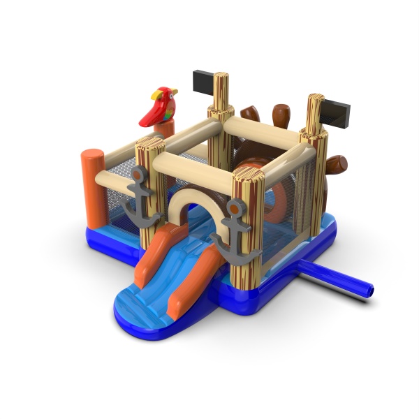 Small inflatable castle pirate with a dry ball pit for children