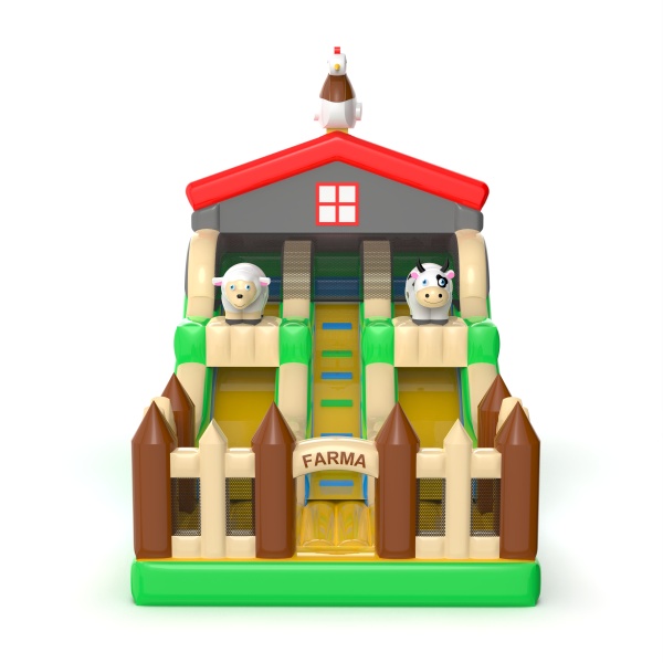 Double inflatable slide with the farm theme