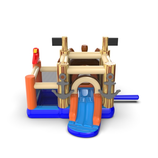 Small inflatable castle pirate with a dry ball pit for children