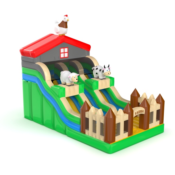 Double inflatable slide with the farm theme
