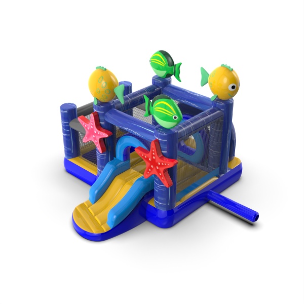 Small inflatable castle with a dry ball pit for children - sea theme