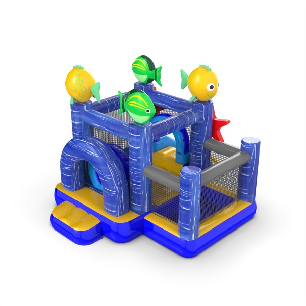 Small inflatable castle with a dry ball pit for children - sea theme