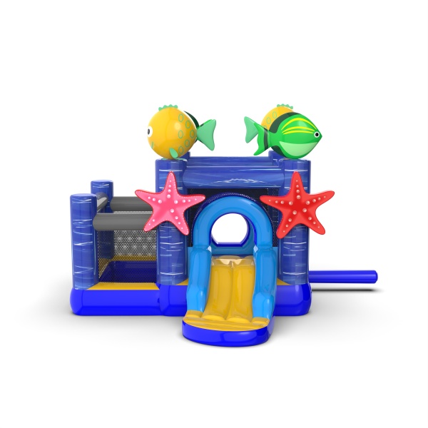 Small inflatable castle with a dry ball pit for children - sea theme