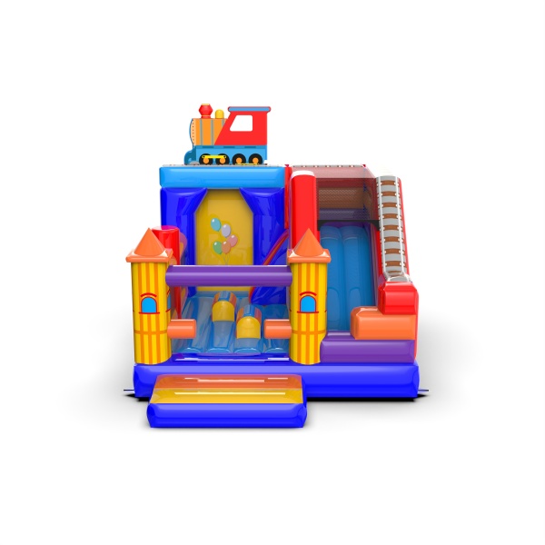 Inflatable with slide with the fairground theme