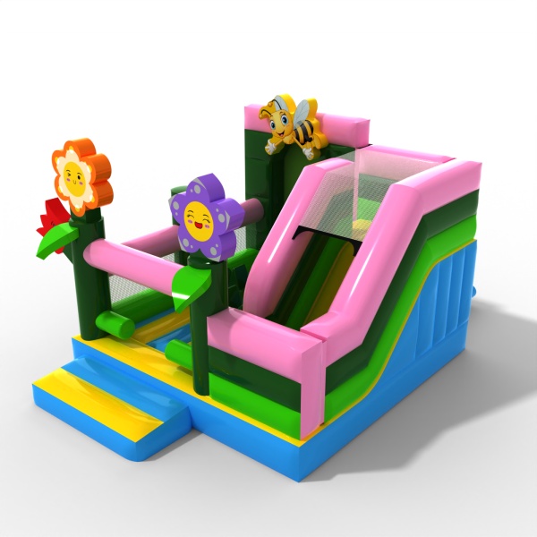 Inflatable with slide with a spring theme