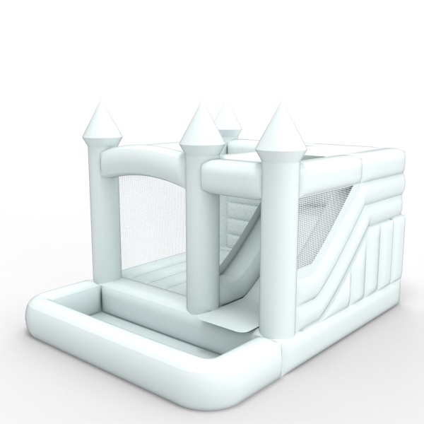 Inflatable castle with a slide and pool in a white theme