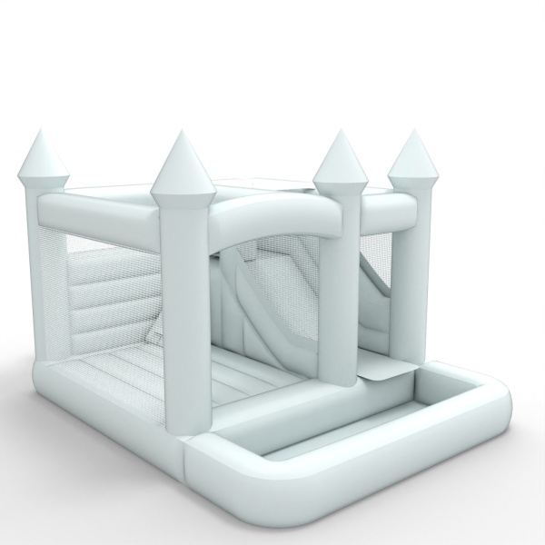 Inflatable castle with a slide and pool in a white theme