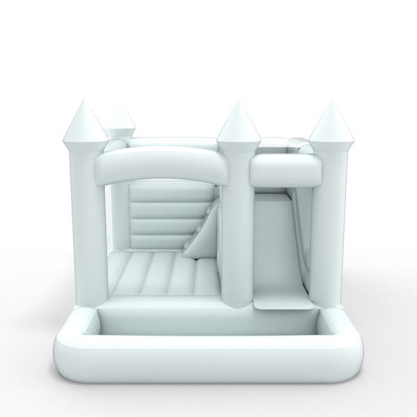 Inflatable castle with a slide and pool in a white theme