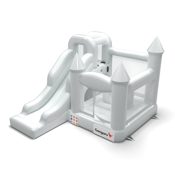 Inflatable castle with slide in a white theme