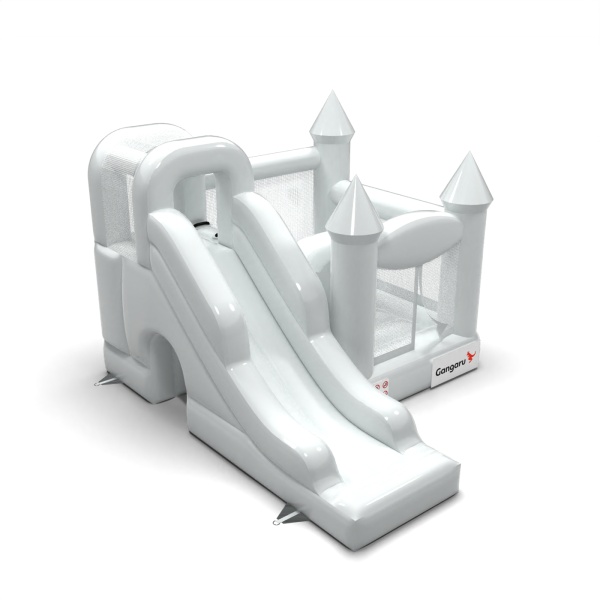 Inflatable castle with slide in a white theme