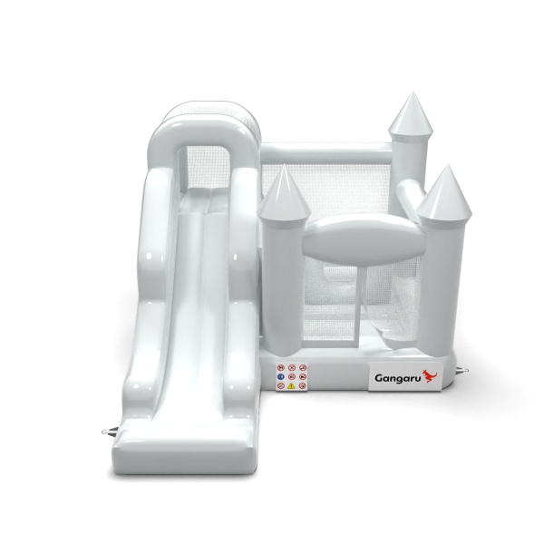 Inflatable castle with slide in a white theme