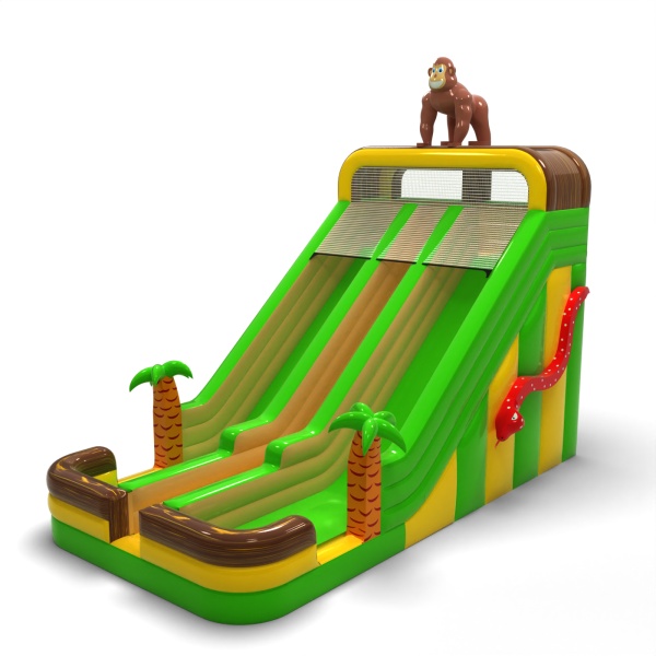 Double larger inflatable slide in the jungle theme