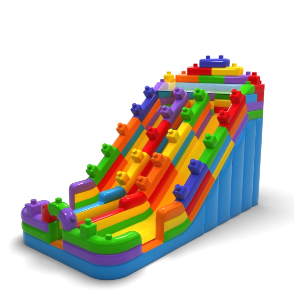 Double larger inflatable slide in the colorful blocks theme