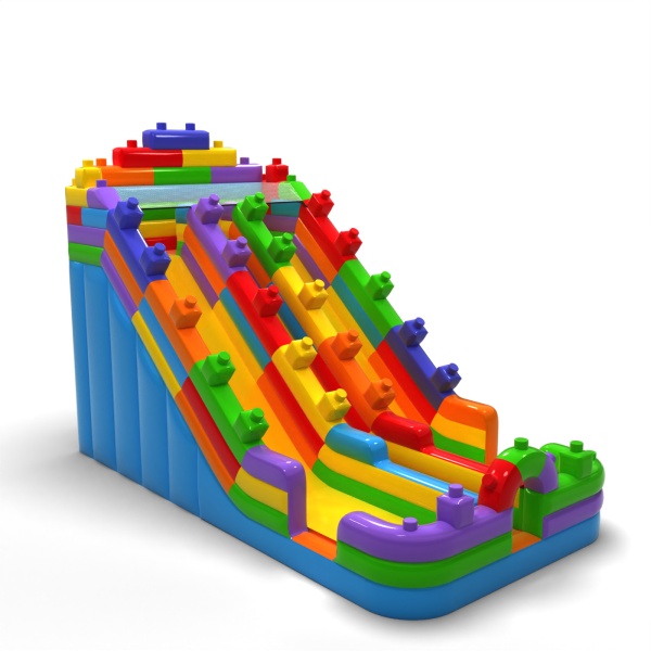 Double larger inflatable slide in the colorful blocks theme