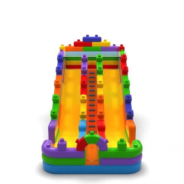Double larger inflatable slide in the colorful blocks theme