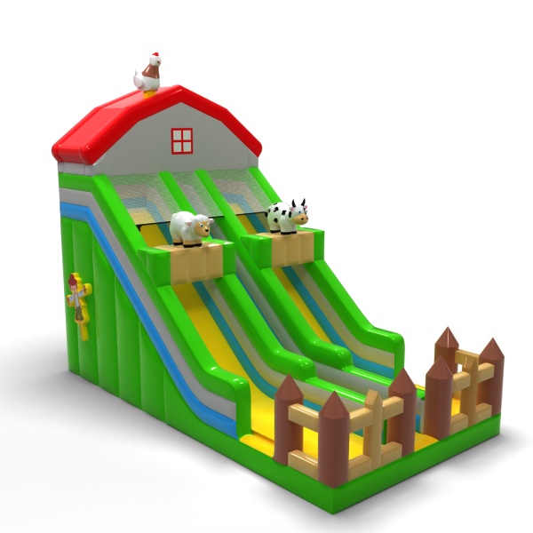 Larger inflatable slide in the farm theme
