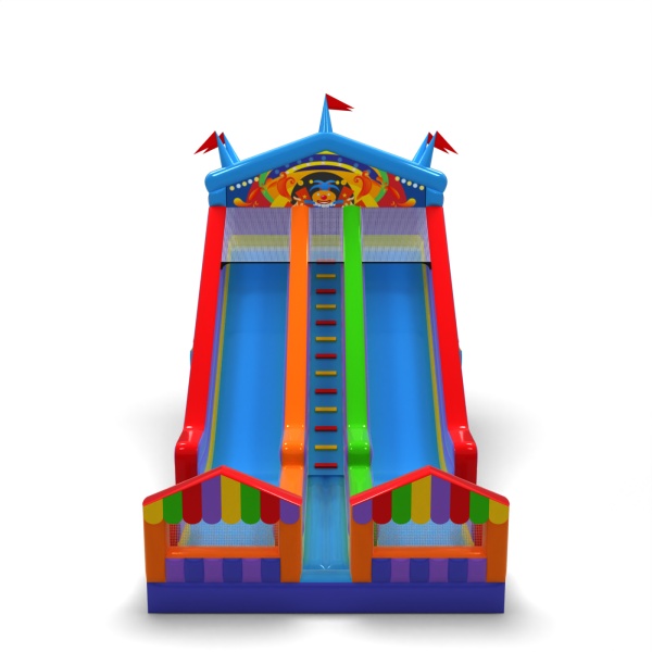 Double larger inflatable slide in the fairground theme