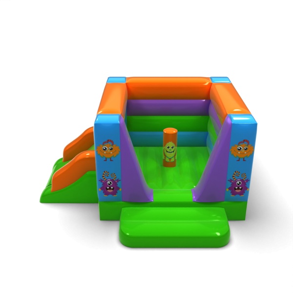Small enclosed inflatable castle with slide - in the monster theme