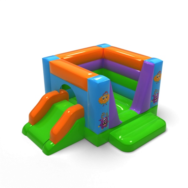 Small enclosed inflatable castle with slide - in the monster theme