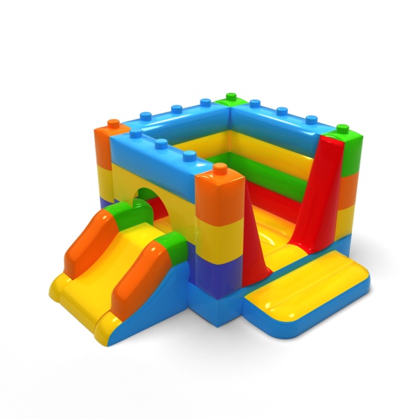 Small enclosed inflatable castle with slide - in the colorful blocks theme