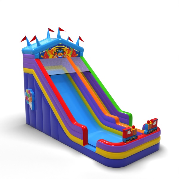 Larger inflatable slide in the fairground theme