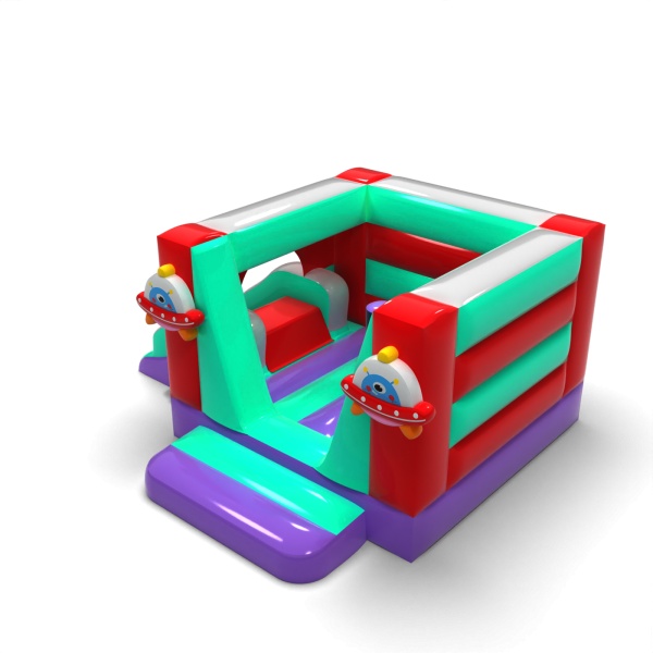 Small enclosed inflatable castle with slide - in the space theme