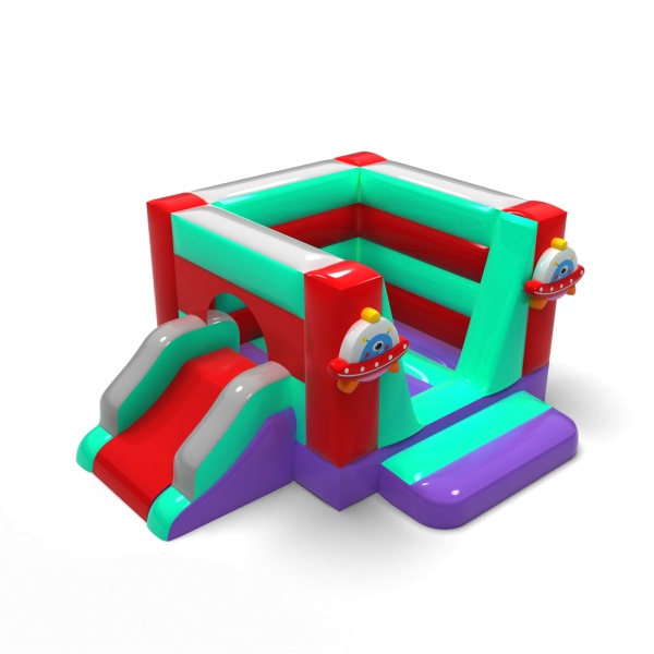 Small enclosed inflatable castle with slide - in the space theme