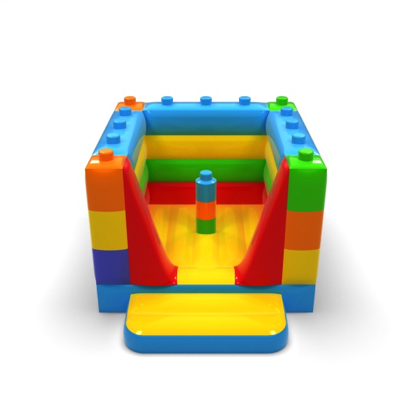 Small enclosed inflatable castle - in the colorful blocks theme