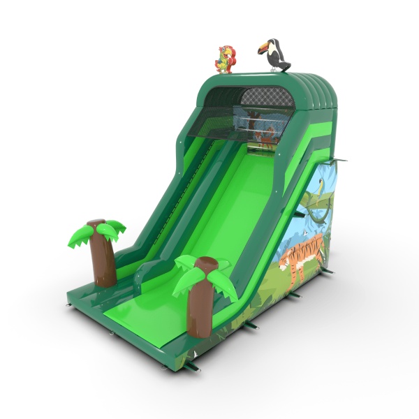 Inflatable slide with print in the jungle theme