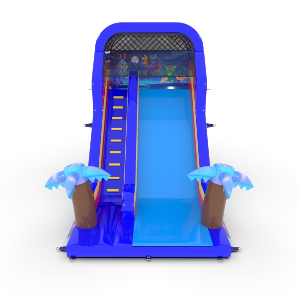 Inflatable slide with print in a magical land theme