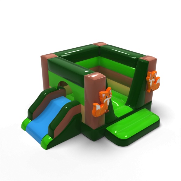 Small enclosed inflatable castle with slide - in the forest theme