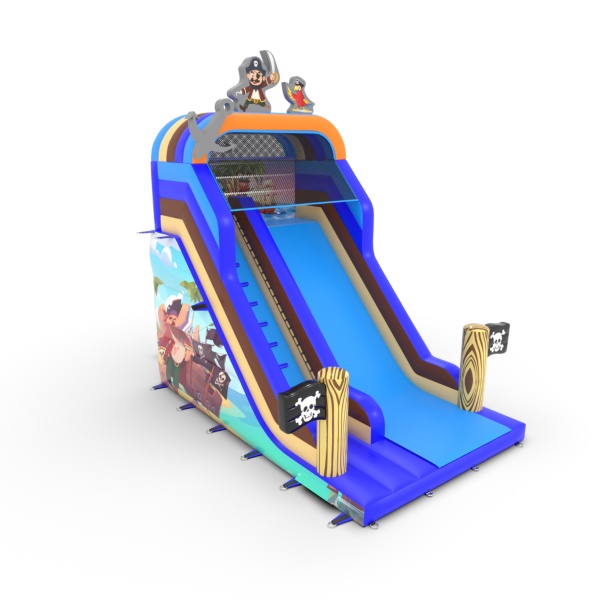 Inflatable slide with print in the pirate theme
