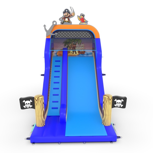 Inflatable slide with print in the pirate theme