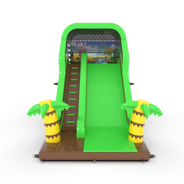 Inflatable slide with print in a dino theme