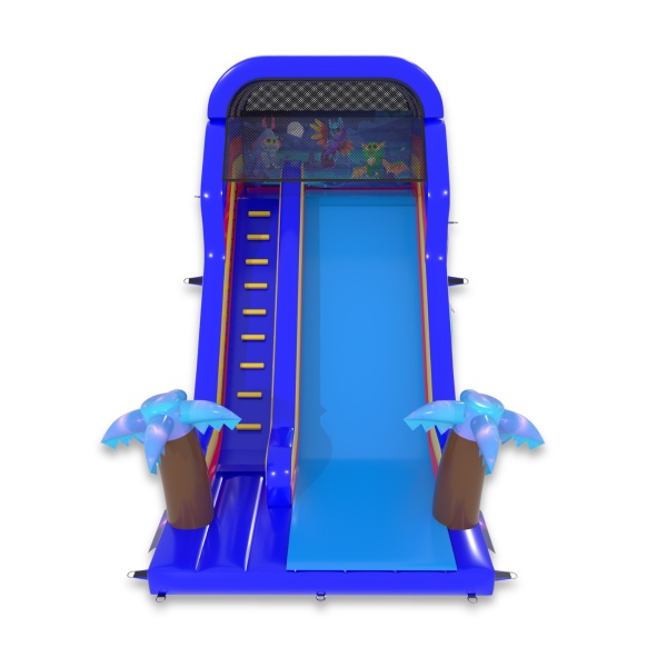Larger inflatable slide with print in a magical land theme