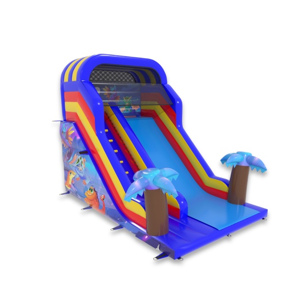 Inflatable slide with a magical land print