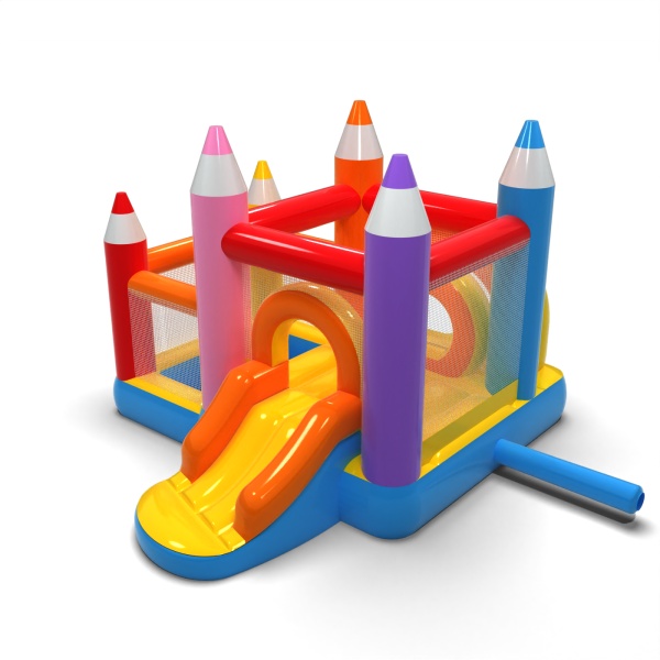 Small inflatable castle with a dry ball pit for children - crayons