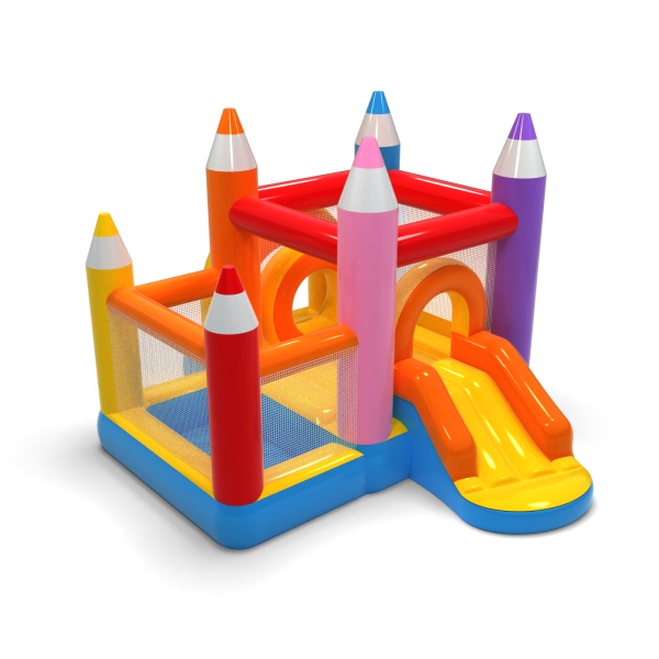 Small inflatable castle with a dry ball pit for children - crayons
