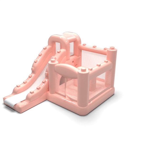 Small inflatable castle with slide for children - pastel pink