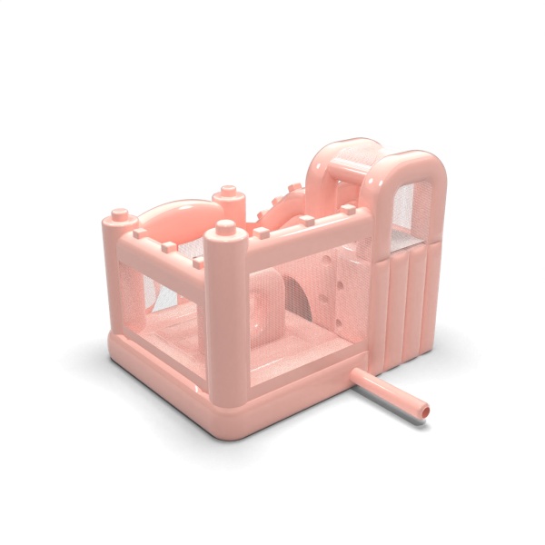 Small inflatable castle with slide for children - pastel pink
