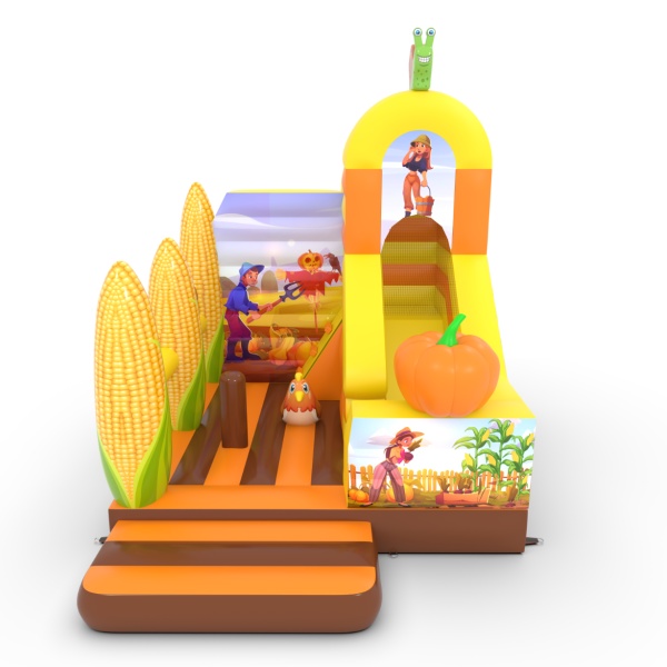 Inflatable with combo slide with print in the farm theme