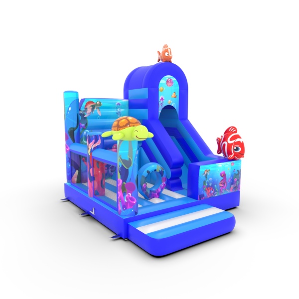 Inflatable with combo slide with print marine