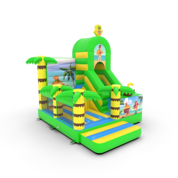 Inflatable with combo slide with print in the Hawaiian theme