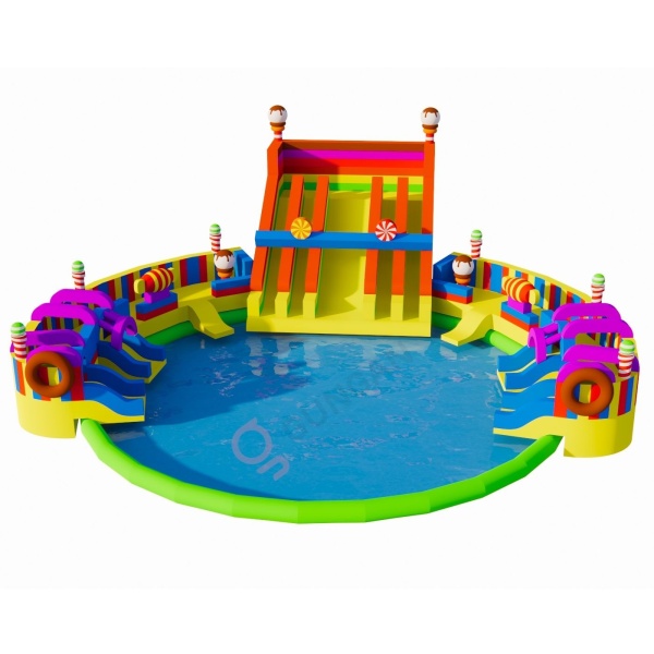 Ground-based inflatable water park - candy theme