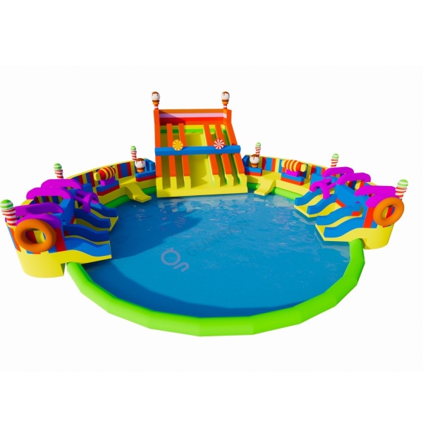 Ground-based inflatable water park - candy theme