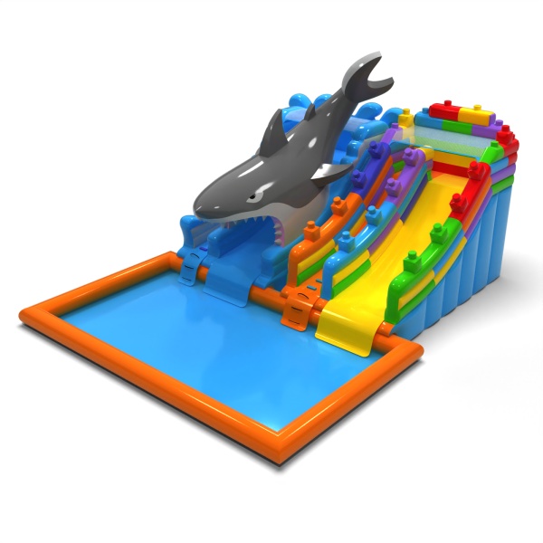 SET of inflatable water slides with pool - shark and blocks