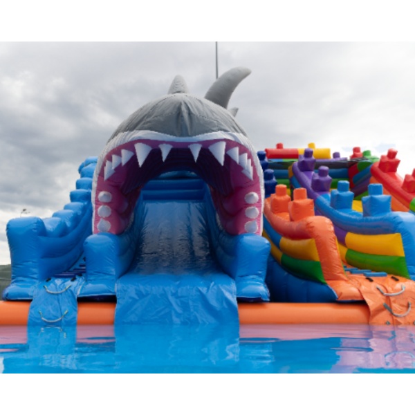 SET of inflatable water slides with pool - shark and blocks