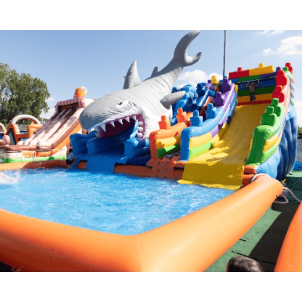 SET of inflatable water slides with pool - shark and blocks