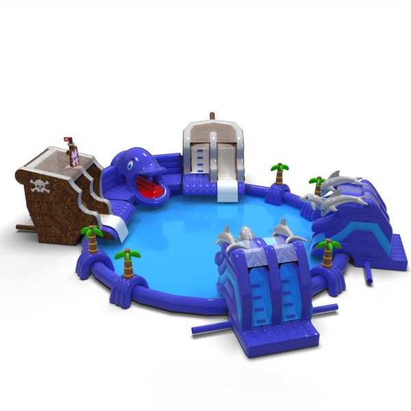 Inflatable water park in the pirate theme